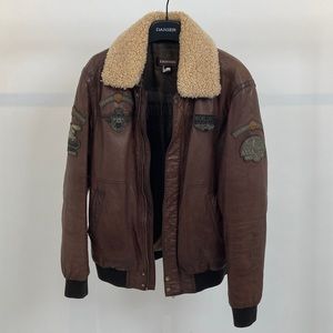 Danier Leather Bomber - Patchwork Aviator with Real Shearling Collar